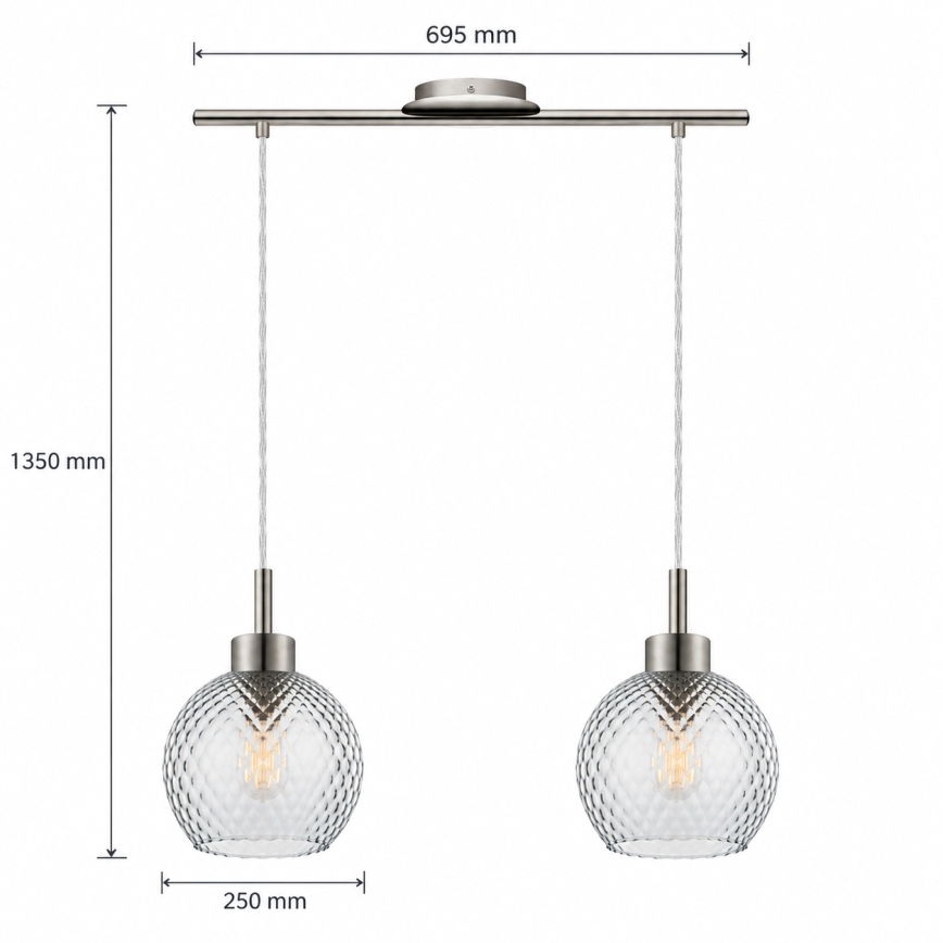 BRILAGI - LED-taklampa på vajer RETRO GLASS 2xE27/60W/230V matt krom/rökgrå