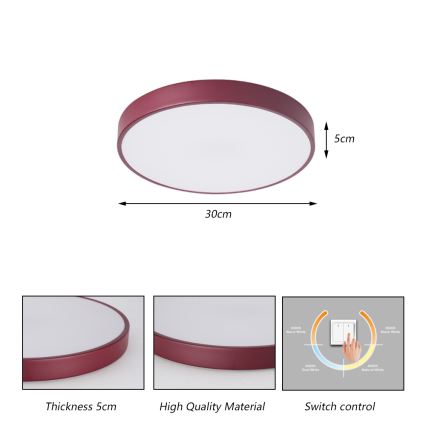 Brilagi - LED-taklampa POOL LED/36W/230V 3000/4000/6000K Ø 30 cm vinröd