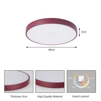 Brilagi - LED taklampa POOL LED/48W/230V 3000/4000/6000K Ø 40 cm bordeauxröd