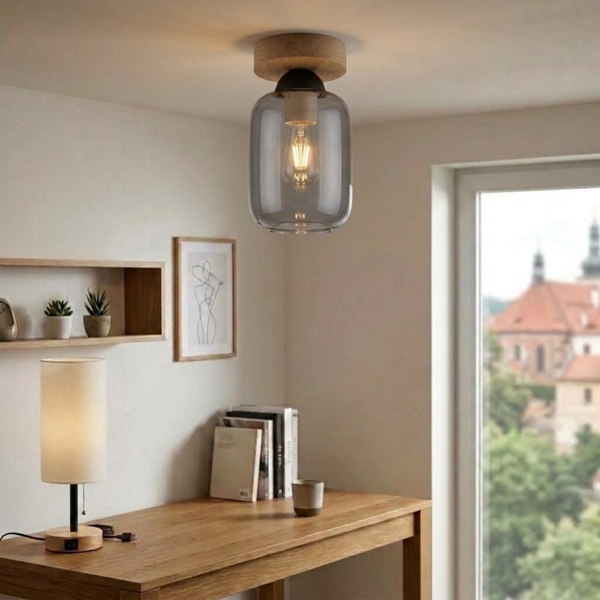 BRILAGI - LED Taklampa RETRO GLASS 1xE27/60W/230V Ø 14 cm ek/rökgrå