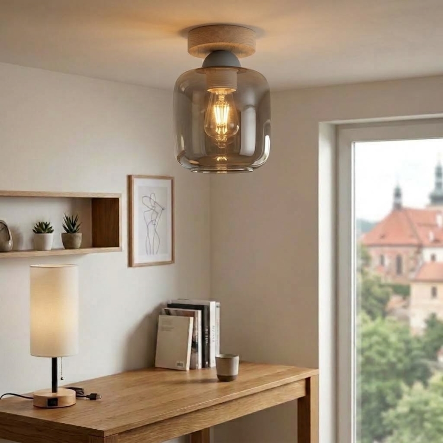 BRILAGI - LED-taklampa RETRO GLASS 1xE27/60W/230V Ø 14 cm ek/rökgrå