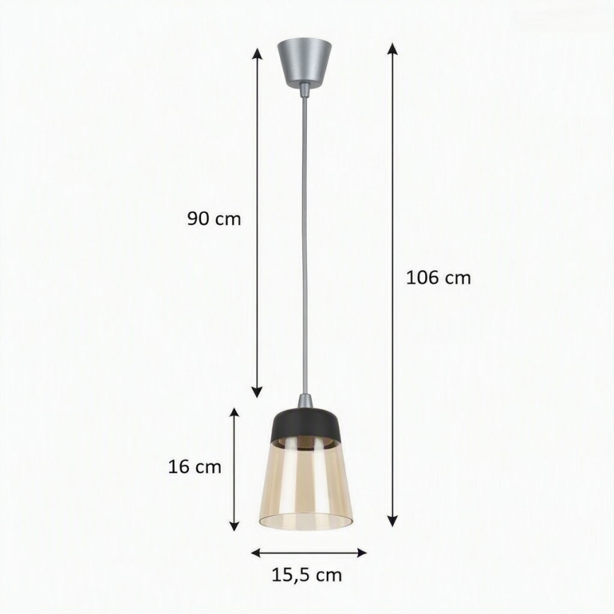 BRILAGI - LED-pendel på vajer RETRO GLASS 1xE27/60W/230V Ø 15,5 cm silver/rökbeige/svart