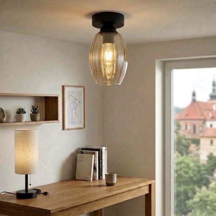 BRILAGI - LED taklampa RETRO GLASS 1xE27/60W/230V Ø 17 cm svart/rökig beige