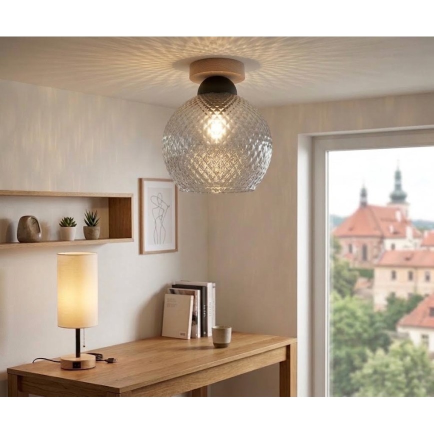 BRILAGI - LED-taklampa RETRO GLASS 1xE27/60W/230V Ø 25 cm ek/rökgrå