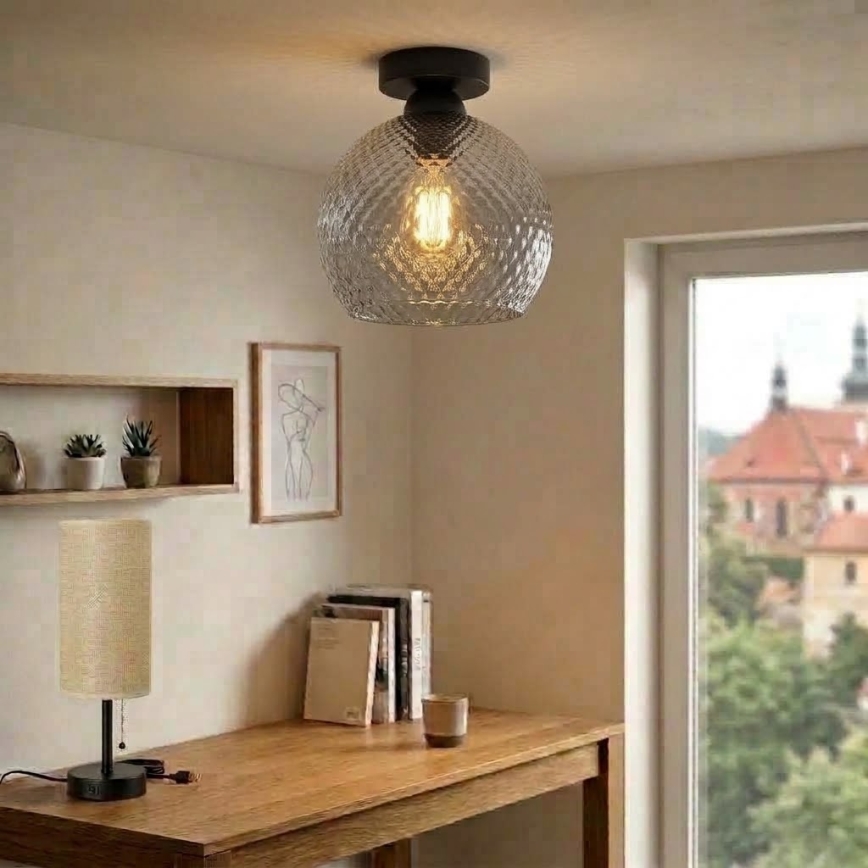 BRILAGI - LED taklampa RETRO GLASS 1xE27/60W/230V Ø 25 cm svart/rökgrå