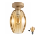 BRILAGI - LED taklampa RETRO GLASS 1xE27/60W/230V Ø 17 cm beige/rökbeige