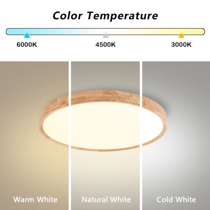 Brilagi - WOODROUND LED taklampa 30W/230V 3000/4000/6000K Ø 40 cm trä Ra 90