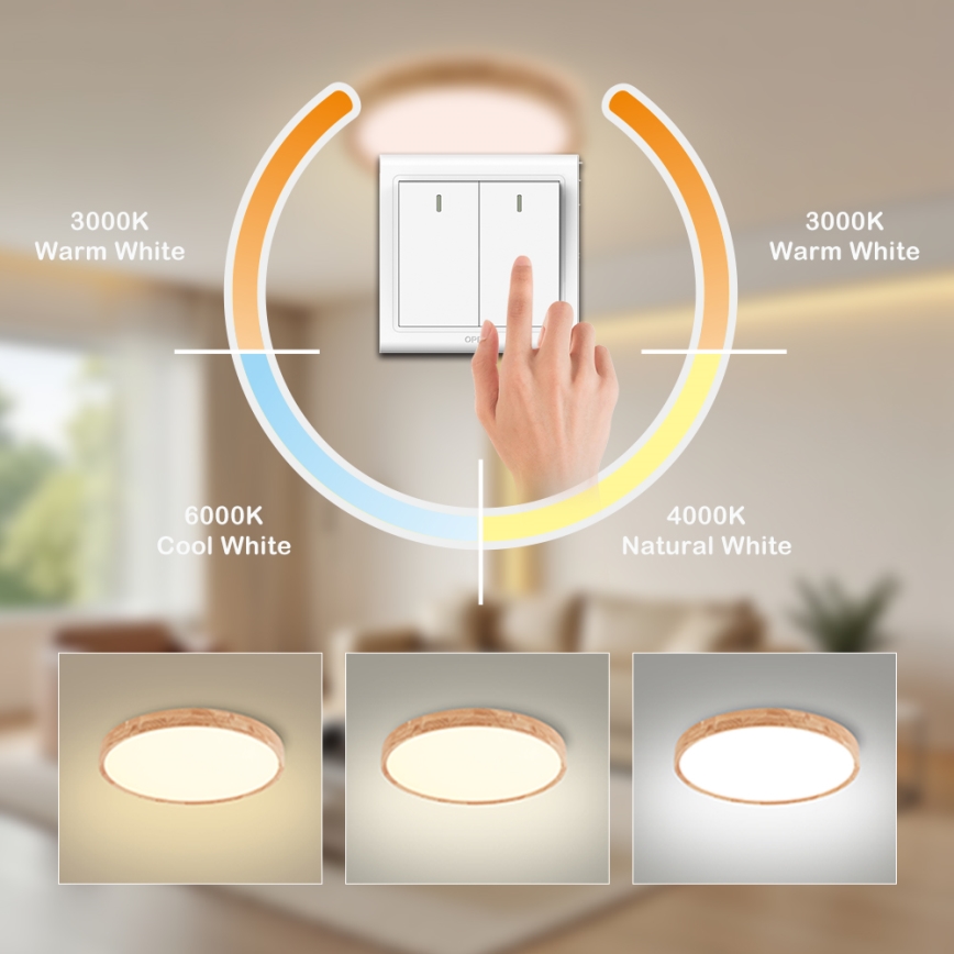 Brilagi - WOODROUND LED taklampa 30W/230V 3000/4000/6000K Ø 40 cm trä Ra 90