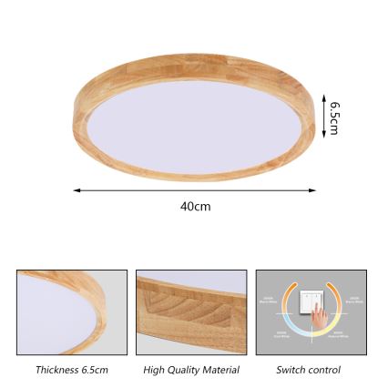 Brilagi - WOODROUND LED taklampa 30W/230V 3000/4000/6000K Ø 40 cm trä Ra 90