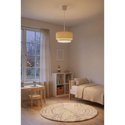 Brilagi-LED takpendel BOHO BOBO 1xE27/60W/230V Ø 40 cm med prickar beige/kräm.