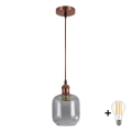 BRILAGI - LED-takpendel med kabel RETRO GLASS 1xE27/60W/230V Ø 14 cm koppar/rökgrå