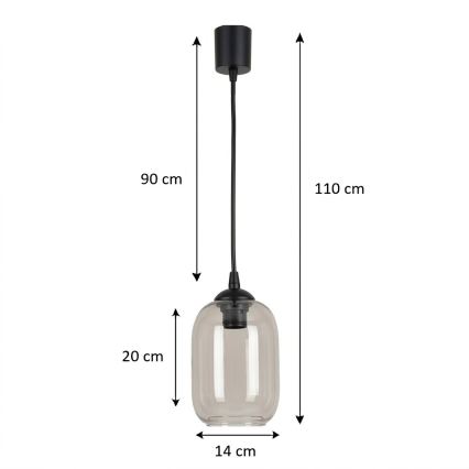 BRILAGI - LED-pendel på kabel RETRO GLASS 1xE27/60W/230V Ø 14 cm svart/rökgrå