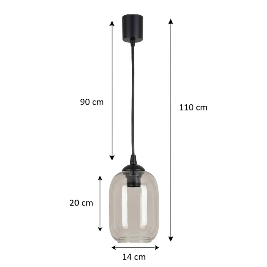 BRILAGI - LED-pendel på kabel RETRO GLASS 1xE27/60W/230V Ø 14 cm svart/rökgrå