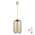 BRILAGI - LED-takpendel på kabel RETRO GLASS 1xE27/60W/230V Ø 14 cm beige/rökbrun