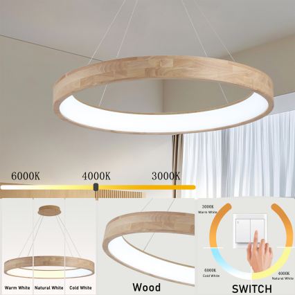 Brilagi - LED-pendel på vajer FALCON WOOD LED/60W/230V 3000/4000/6000K Ø 80 cm trä