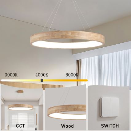 Brilagi - LED-pendel på vajer FALCON WOOD LED/60W/230V 3000/4000/6000K Ø 80 cm trä