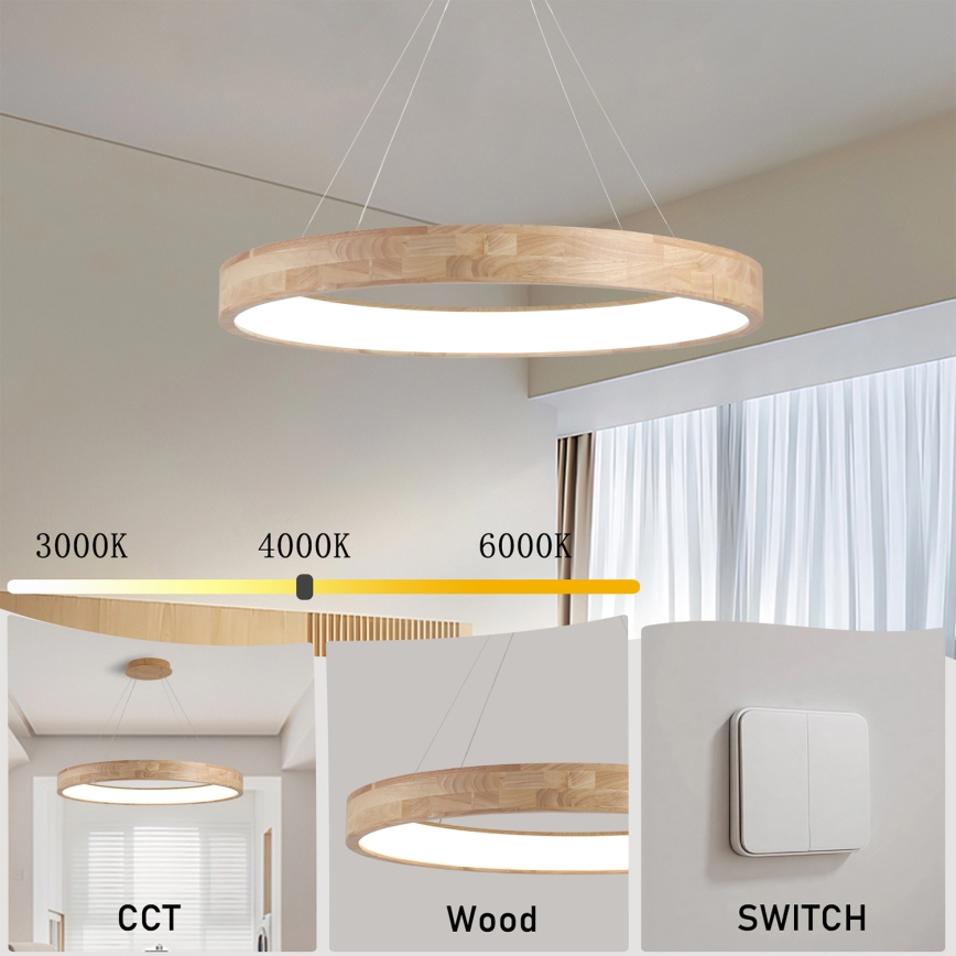 Brilagi - LED-pendel på vajer FALCON WOOD LED/60W/230V 3000/4000/6000K Ø 80 cm trä
