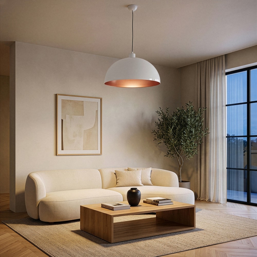 BRILAGI - LED-takpendel på vajer METALO 1xE27/40W/230V Ø 40 cm vit/koppar