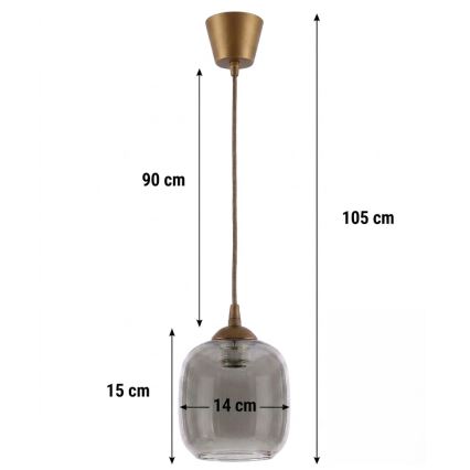 BRILAGI - LED-pendellampa på sladd RETRO GLASS 1xE27/60W/230V Ø 14 cm brun/rökgrå