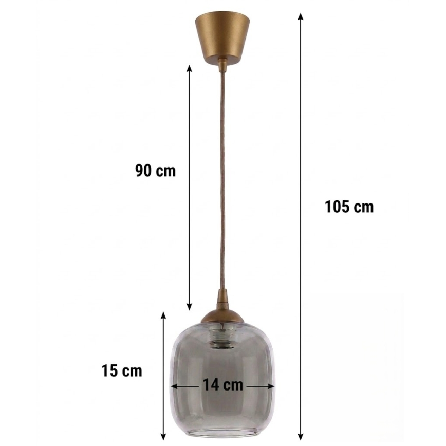 BRILAGI - LED-pendellampa på sladd RETRO GLASS 1xE27/60W/230V Ø 14 cm brun/rökgrå