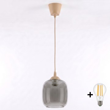 BRILAGI - LED-takpendel på vajer RETRO GLASS 1xE27/60W/230V Ø 14 cm beige/rökgrå