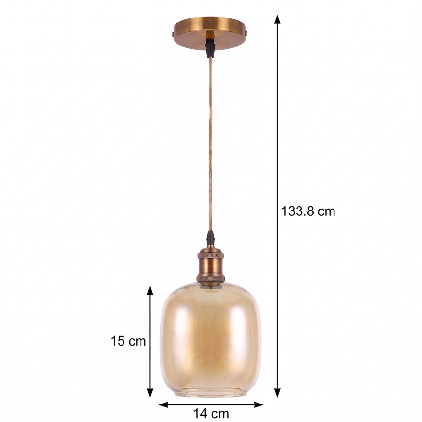 BRILAGI - LED-pendel med sladd RETRO GLASS 1xE27/60W/230V Ø 14 cm guld/rökbrun