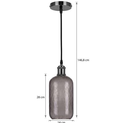 BRILAGI - LED-pendel på vajer RETRO GLASS 1xE27/60W/230V Ø 14 cm svart/rökgrå