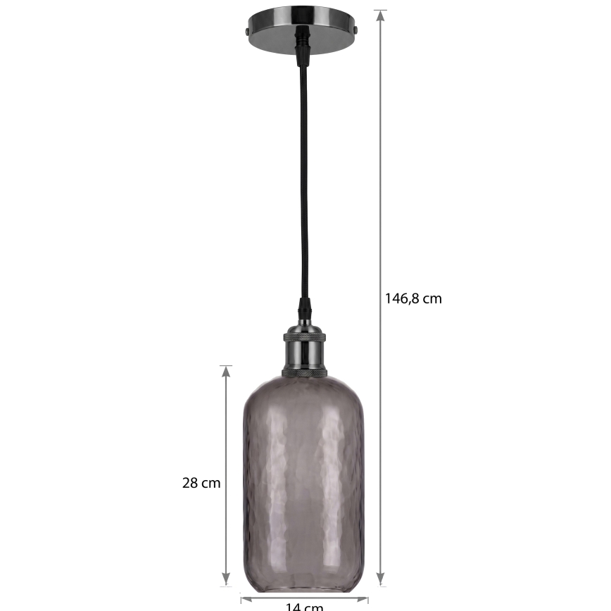 BRILAGI - LED-pendel på vajer RETRO GLASS 1xE27/60W/230V Ø 14 cm svart/rökgrå