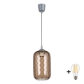 BRILAGI - LED takpendel på wire RETRO GLASS 1xE27/60W/230V Ø 14 cm silver/rökbrun