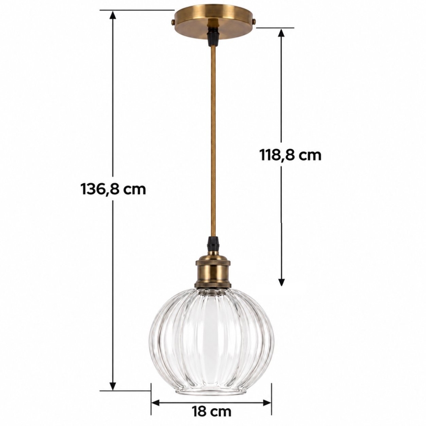 BRILAGI - LED takpendel på wire RETRO GLASS 1xE27/60W/230V Ø 18 cm guld/klarglas
