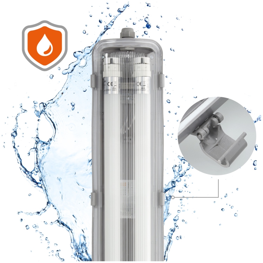 BRILAGI - OPTIMA T8 teknisk damm- och vattenstråleskyddad LED-lysrörsarmatur 2xG13/18W/230V 6500K IP65 128 cm