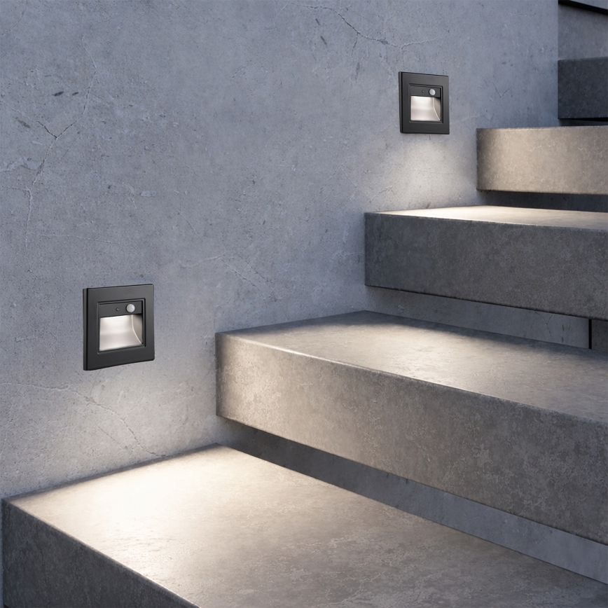 Brilagi - LED-trapparmatur med sensor STEP LIGHT, LED 1,5 W/230 V, IP44, svart