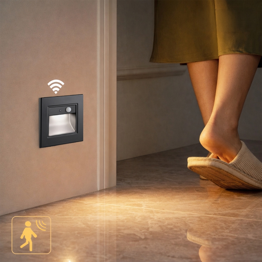 Brilagi - LED-trapparmatur med sensor STEP LIGHT, LED 1,5 W/230 V, IP44, svart