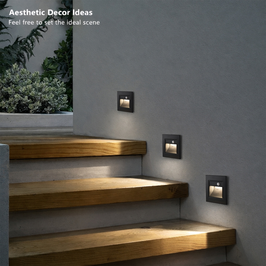 Brilagi - LED-trapparmatur med sensor STEP LIGHT, LED 1,5 W/230 V, IP44, svart