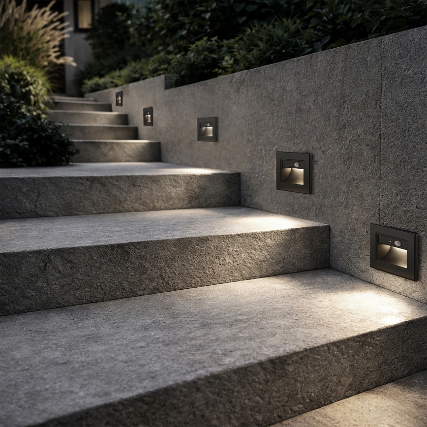 Brilagi - LED-trapparmatur med sensor STEP LIGHT, LED 1,5 W/230 V, IP44, svart