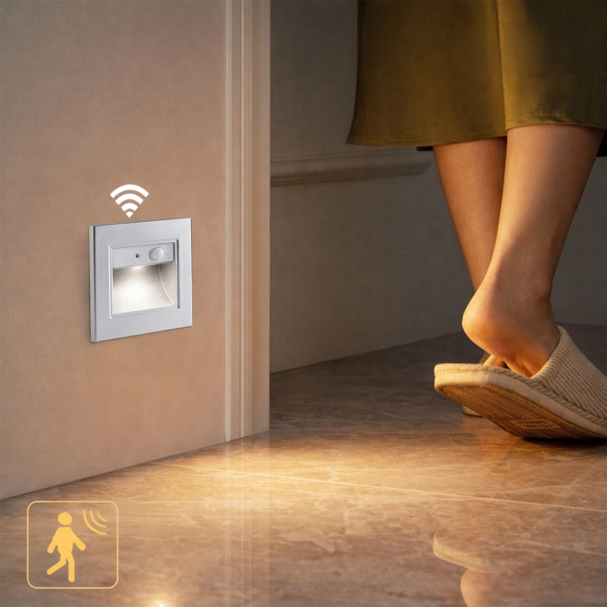 Brilagi - LED-trapparmatur med sensor STEP LIGHT LED/1,5W/230V IP44 silverfärgad