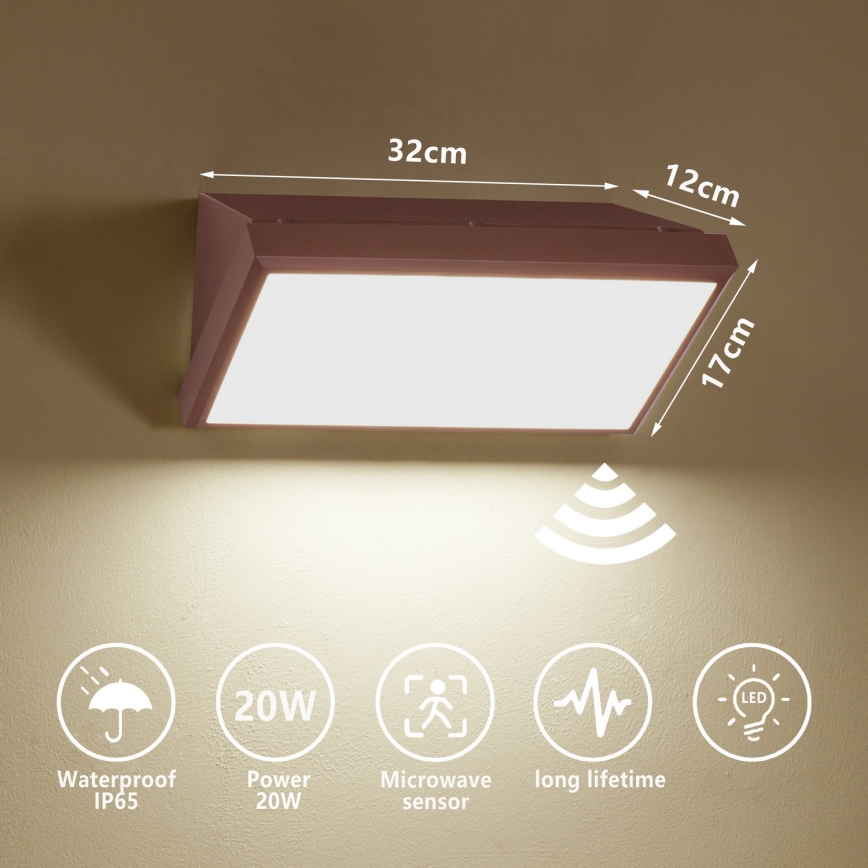 Brilagi - LED utomhusvägglampa med sensor TRIANGLE LED/20W/230V brun IP65