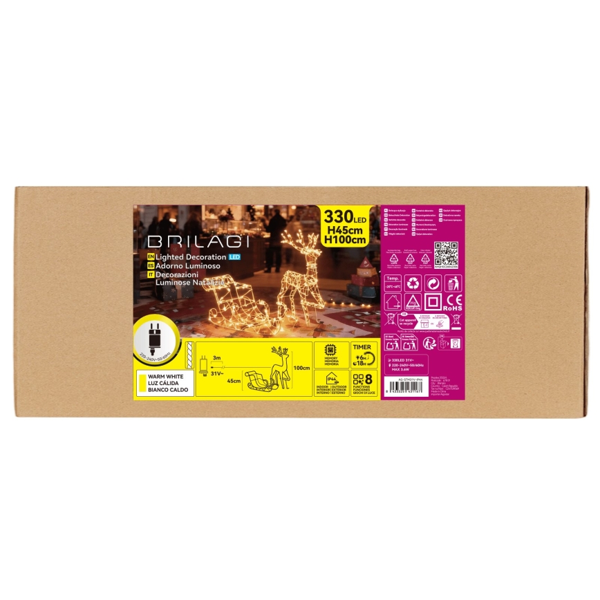 BRILAGI - LED Utomhus juldekoration LED/3,6W/8 funktioner 100 cm IP44 ren med släde varmvit