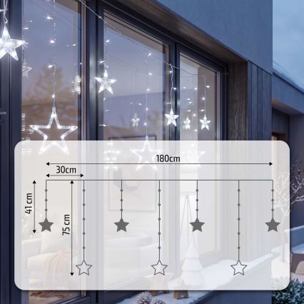 BRILAGI - LED utomhus julgardin 77xLED/3xAA/USB 1,8m IP44 kallvit