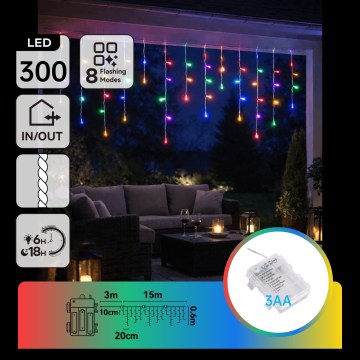 BRILAGI - LED utomhus julljusslinga 300xLED/3xAA/8 funktioner 18x0,6m IP44 flerfärgad