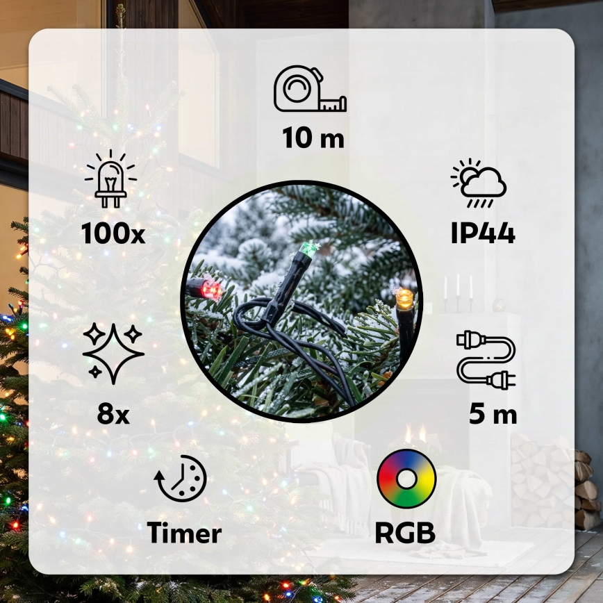 BRILAGI - LED utomhus julslinga 100xLED/8 funktioner 13 m IP44 flerfärgad