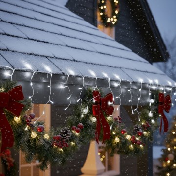 Brilagi - LED utomhus julslinga 200xLED/8 funktioner 13m IP44 kallvit istappar