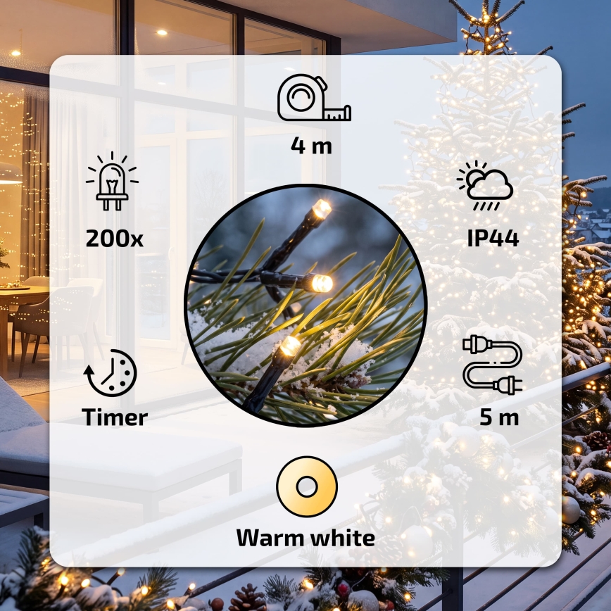 BRILAGI - LED Utomhus julslinga 200xLED 9m IP44 varmvit