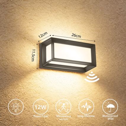 Brilagi - LED utomhusvägglampa med sensor PARKER LED/12W/230V antracit IP44