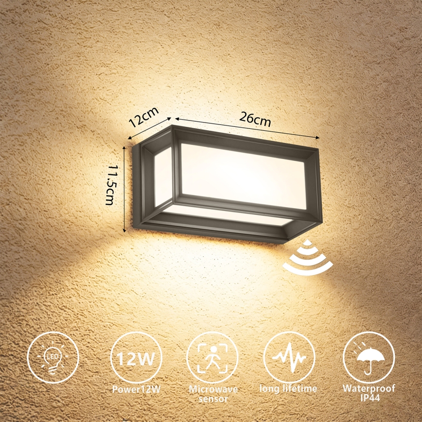 Brilagi - LED utomhusvägglampa med sensor PARKER LED/12W/230V antracit IP44