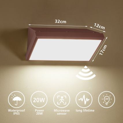 Brilagi - LED utomhusväggarmatur med sensor TRIANGLE LED/20W/230V brun IP65