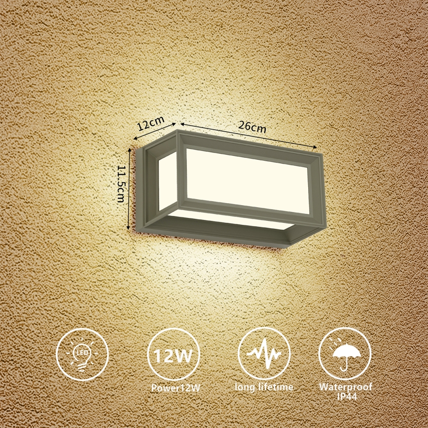 BRILAGI - LED-utomhusvägglampa PARKER LED/12W/230V 3000/4500/6000K grå IP44