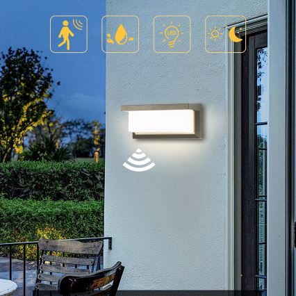 Brilagi - LED Utomhus vägglampa med sensor BRICKY LED/12W/230V grå IP54