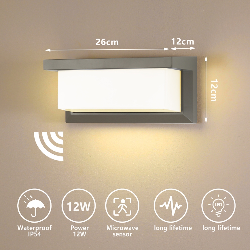 Brilagi - LED Utomhus vägglampa med sensor BRICKY LED/12W/230V grå IP54