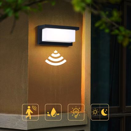 Brilagi - LED Utomhus vägglampa med sensor BRICKY LED/12W/230V svart IP54